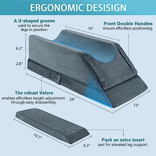 JOYWOO Memory Foam Leg Elevation Pillow - Post-Surgery, Knee And Ankle Injuries, Swelling - 3 Height Adjustments - Removable/Washable