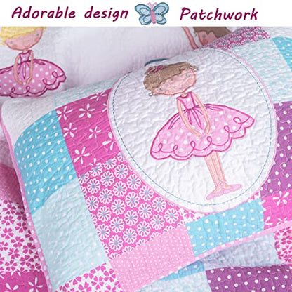 Cozy Line Home Fashions Ballerina Dance Princess Bedding Quilt Set, 100% Cotton Bedspread Coverlet Set (Pink Embroidered, Twin - 2 Piece)