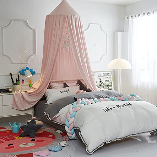  Bed Canopy For Girls Kids,Princess Round Dome Children Dreamy Mosquito Net Bedding Girls Room Castle Play Tent Hanging House Decor Reading Nook Canopies (Beige Pink)