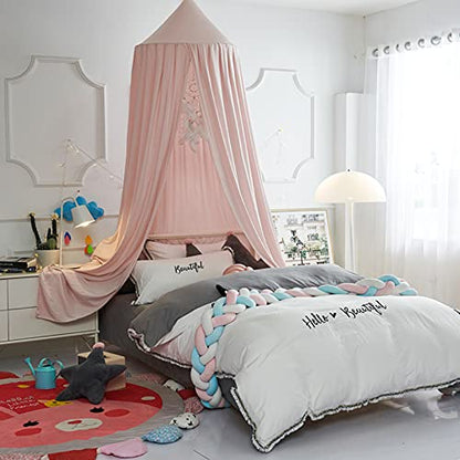  Bed Canopy For Girls Kids,Princess Round Dome Children Dreamy Mosquito Net Bedding Girls Room Castle Play Tent Hanging House Decor Reading Nook Canopies (Beige Pink)