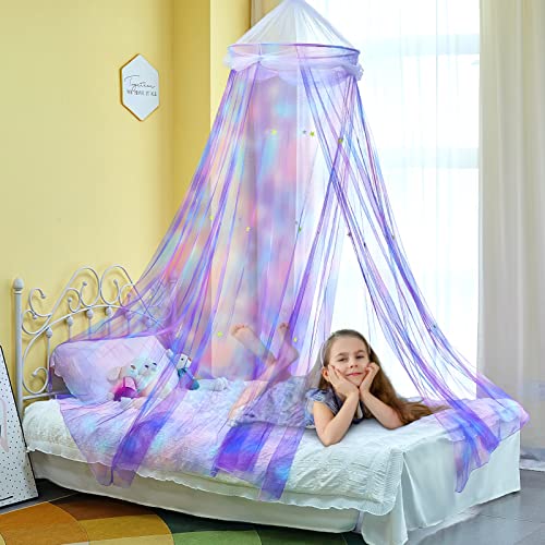 FIOBEE Bed Canopy Bed Curtains Mosquito Net Room Décor With Stars For Bedroom, Blue