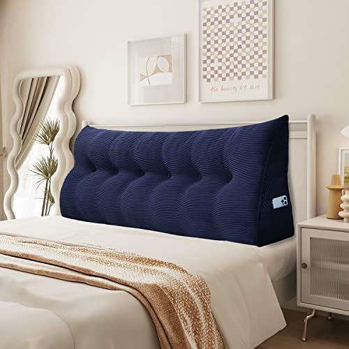  YXCSELL Headboard Wedge Pillow Triangular Bolster Pillows For Daybed Sofa Cushion Corduroy Large Support Backrest Bedrest Reading Pillow Lumbar Positioning Upholstered (Grey,Twin)