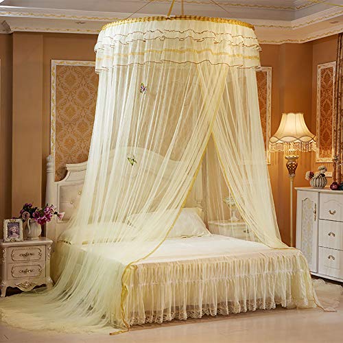  Breathable Round Mosquito Net Canopy Lace Princess Style Bed Curtain Netting For Camping Or Bedroom(Beige)