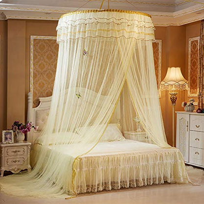  Breathable Round Mosquito Net Canopy Lace Princess Style Bed Curtain Netting For Camping Or Bedroom(Beige)