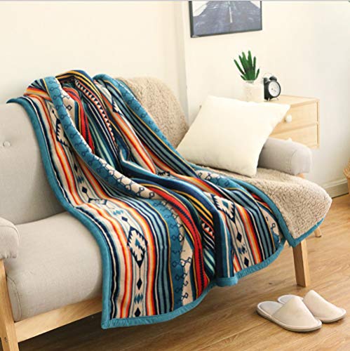  Flannel Sherpa Throw 60'' X 50''- Bohemian Soft Plush Flannel Blanket Throws For Bed/Couch/Sofa/Office/Camping