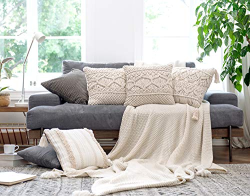  Mkono Throw Pillow Cover Macrame Cushion Case (Pillow Inserts Not Included) Set Of 2 Boho Pillows Decorative Pillow Cover For Bed Sofa Couch Bench Boho Home Decor,17 Inches