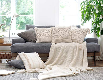  Mkono Throw Pillow Cover Macrame Cushion Case (Pillow Inserts Not Included) Set Of 2 Boho Pillows Decorative Pillow Cover For Bed Sofa Couch Bench Boho Home Decor,17 Inches