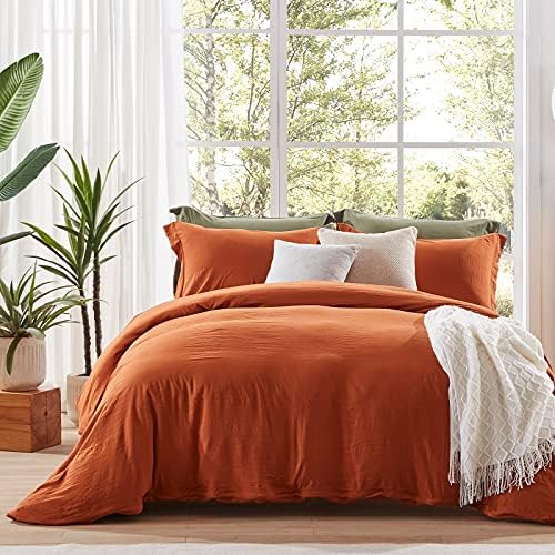  NexHome Burnt Orange Duvet Cover Sets King Size 3 Piece Double Brushed Microfiber King Duvet Cover With Button Closure & Corner Tie 1 Breathable And Soft Duvet Cover 104x90 Inches + 2 Pillow Shams