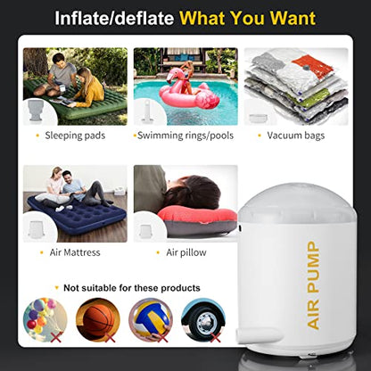  Electric Air Pump + Camping Lantern, 6 Nozzles Mini Air Pump For Inflatables, 2000MAh Rechargeable Battery Multifunctional Quick-Fill Inflate Deflate For Air Mattress Pool Floats Swimming Ring