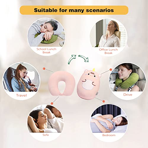  Stocaggio 2-in-1 Travel Pillow For Kids - Soft And Adorable Animals Plush That Converts Into A U-Shaped Neck Pillow For Ultimate Comfort During Airplane, Car, Train, Or Bus Trip - Unicorn
