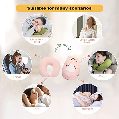  Stocaggio 2-in-1 Travel Pillow For Kids - Soft And Adorable Animals Plush That Converts Into A U-Shaped Neck Pillow For Ultimate Comfort During Airplane, Car, Train, Or Bus Trip - Unicorn