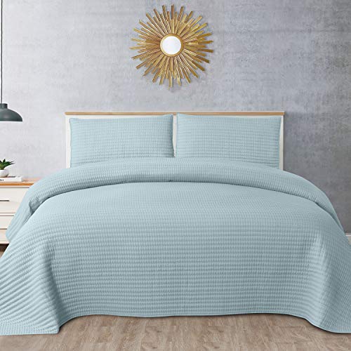  Quilts Queen Size 3 Piece Set Vintage Pre Wash Oversized Reversible Pattern With Pillow Shams, Turquoise Kate (Pack Of 6)