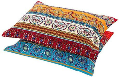  Exotic Striped Bohemia Pillow Shams Queen Size 2 Pieces,100% Brushed Cotton Thick Boho Pillow Cases Bohemian Pillow Covers,19" X 29"
