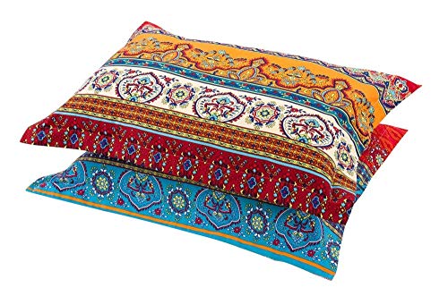  Exotic Striped Bohemia Pillow Shams Queen Size 2 Pieces,100% Brushed Cotton Thick Boho Pillow Cases Bohemian Pillow Covers,19" X 29"