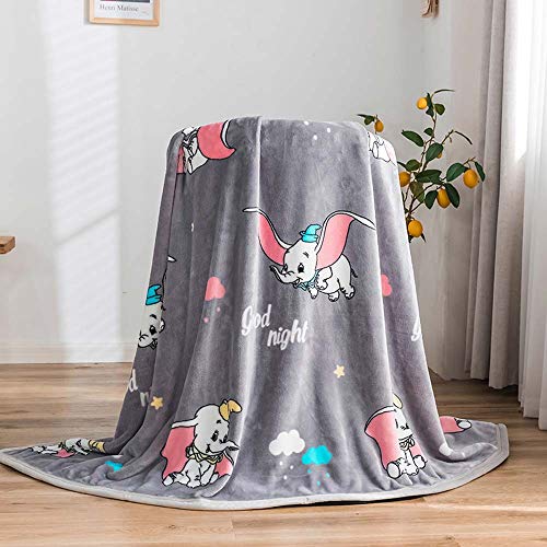  Dumbo The Flying Elephant Grey Nordic Coral Fleece Blanket Throws Bedspread Sheet Super Soft Microfiber Polyester Material Print (Queen90x98inch)