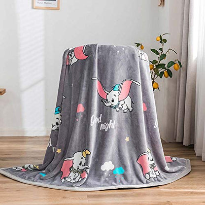  Dumbo The Flying Elephant Grey Nordic Coral Fleece Blanket Throws Bedspread Sheet Super Soft Microfiber Polyester Material Print (Queen90x98inch)