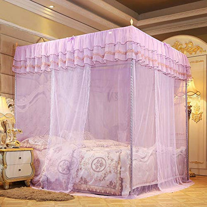  Mumusuki Bedding Net Bed Canopy Lace Luxury 4 Corner Luxury Princess Post Bed Curtain Canopy Netting(S)