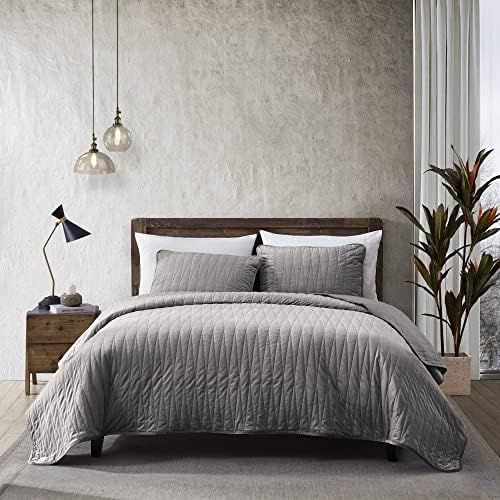  Premium Heavy Velvet Quilt Set With Cotton Backing, King, Charcoal