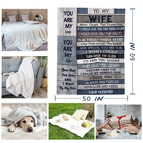  Wife Gifts From Husband Blanket - Gifts For Her Wife 60" X 50" Blankets - I Love You Romantic Gifts For Women - Cool Birthday Gifts For Wife - Valentines Anniversary Wedding Gift Ideas