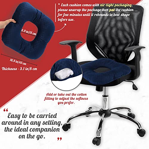  Vinban Stuffed Donut Pillow Seat Cushion | For Tailbone And Coccyx Pain, Hemorrhoids, Bed Sores, Pregnancy, Prostate, Surgery Recovery, Sitting Pressure Relief, For Home, Office And Car (Dark Blue)