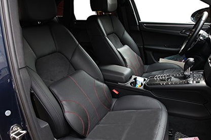  Au-kee Lumbar Support For Car, Genuine Leather Memory Foam Pillow Lower Back Cushion For Office Chair With Adjustable Strap (Black)