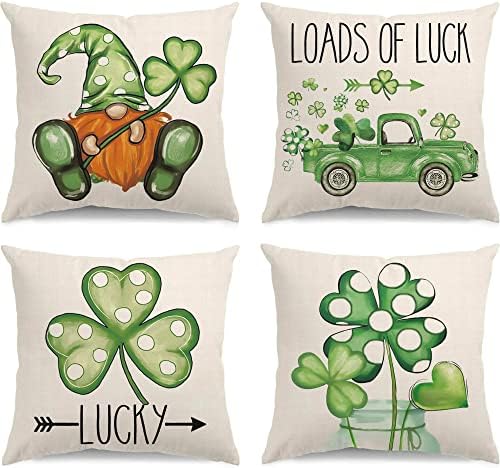  St Patricks Day Decorations Pillow Covers 16x16 Set Of 4 For Irish Shamrock Clover Home Decor Throw Pillows Cover…