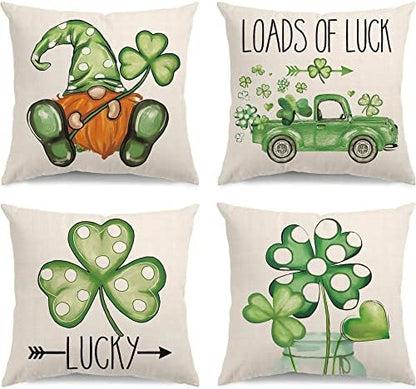  St Patricks Day Decorations Pillow Covers 16x16 Set Of 4 For Irish Shamrock Clover Home Decor Throw Pillows Cover…