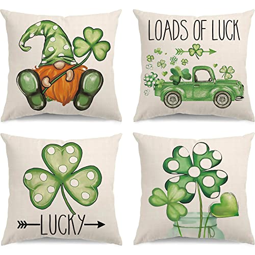  St Patricks Day Decorations Pillow Covers 16x16 Set Of 4 For Irish Shamrock Clover Home Decor Throw Pillows Cover…