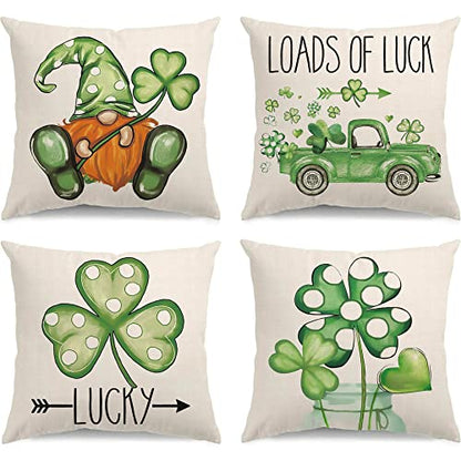  St Patricks Day Decorations Pillow Covers 16x16 Set Of 4 For Irish Shamrock Clover Home Decor Throw Pillows Cover…