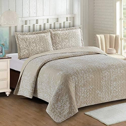  Royal Hotel Bedding Jewel Oversized Coverlet Set, Luxury Printed Design Quilt, Bedspread Set - Filled Quilts - Fits Pillow Top Mattresses - 3PC Set - King/California King Size