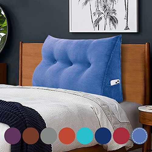  WOWMAX Large Bolster Triangular Headboard Pillow Twin Dorm Headboard Twin XL Bed Wedge Pillow For Headboard Bolster Pillow For Bed With Removable Cover, Corduroy Grey