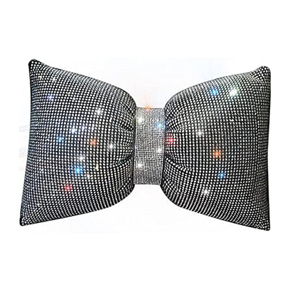 Happyera 1 Pack Bling Bling Rhinestones Bowknot Car Headrest Pillow, Crystal Lumbar Support Pillow, Neck Rest Pillow For Car, Head Neck Support For Pain Relief - White Waist Pillow