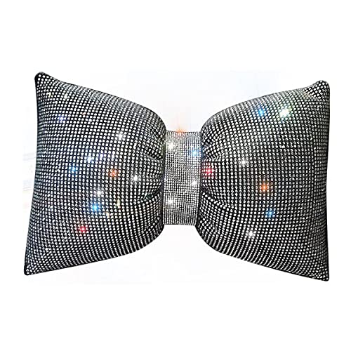  Happyera 1 Pack Bling Bling Rhinestones Bowknot Car Headrest Pillow, Crystal Lumbar Support Pillow, Neck Rest Pillow For Car, Head Neck Support For Pain Relief - White Waist Pillow