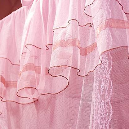  4 Corners Post Pink Canopy Bed Curtain For Girls & Adults - Cute Cozy Drape Square Netting For Twin Bed - 4 Opening 45" W X 80" L Mosquito Net - Princess Bedroom Decoration