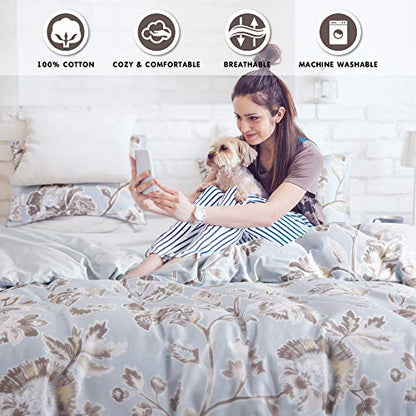  By INTELLIGENT DESIGN Reversible 100% Cotton Sateen Duvet - Breathable Comforter Cover, Modern All Season Bedding Set With Sham (Insert Excluded), Adrea, Floral Blue Full/Queen(90"x90")