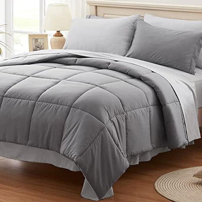  Anluoer Queen Size Bed In A Bag 7 Pieces, Sage Green Bed Comforter Set With Comforter And Sheets, All Season Bedding Sets With 1 Comforter, 2 Pillow Shams, 2 Pillowcases, 1 Flat Sheet,1 Fitted Sheet