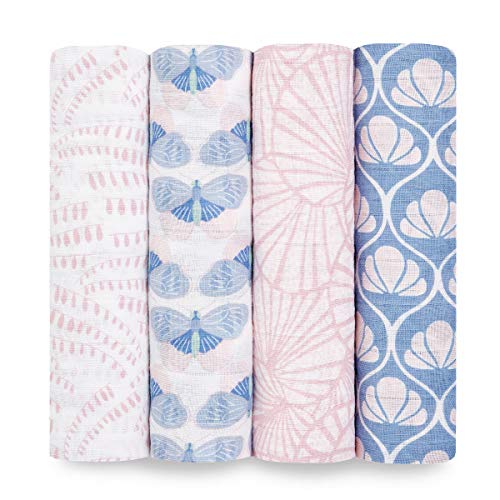  Aden + Anais Swaddle Blanket, Boutique Muslin Blankets For Girls & Boys, Baby Receiving Swaddles, Ideal Newborn & Infant Swaddling Set, Perfect Shower Gifts, 4 Pack, Jungle Jam