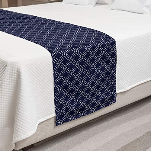  Ambesonne Navy Blue Bed Runner, Abstract Geometric Entangled Circles Ring Shapes Round Marine Sea Motif, Decorative Accent Bedding Scarf For Hotels Homes And Guestrooms, Navy Blue White