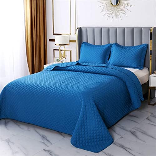  Elegant Diamond Stitched Bedspread Set, Coverlet Set, Blanket Set (King(104"x96"), Dusty Blue)