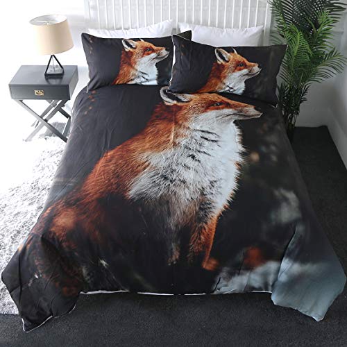  Sleepwish Fox Bedding Full For Boys Girls Woodland Animals Comforter Cover Set 3 Pieces 3D Fox Duvet Cover Sets Full Size