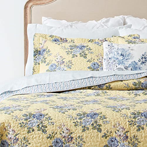 Laura Ashley Home Linley Collection Quilt Set-100% Cotton, Reversible, Lightweight & Breathable Bedding, Pre-Washed For Added Softness, King, Pale Yellow