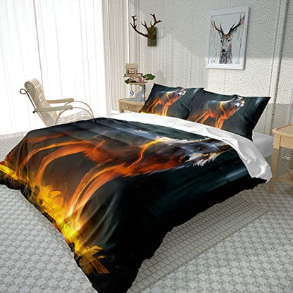  GRANKER 3 Piece Bed Set White Wolf In The Light For All Season, Men/Women Bedroom Hotel Dormitory Guest Room53x79in/135cmX200cm