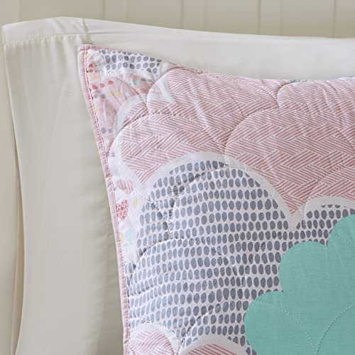  Urban Habitat Kids Reversible Cotton Quilt Set - Vibrant Fun, Playful Print, All Season Children Bedding Coverlet Bedspread, Decorative Pillow, Bedroom Décor, Twin/Twin XL, Cloud Pink 4 Piece