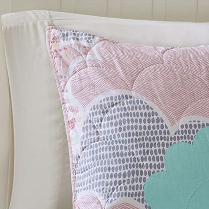  Urban Habitat Kids Reversible Cotton Quilt Set - Vibrant Fun, Playful Print, All Season Children Bedding Coverlet Bedspread, Decorative Pillow, Bedroom Décor, Twin/Twin XL, Cloud Pink 4 Piece