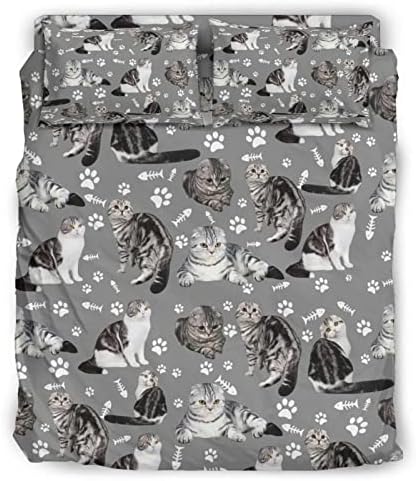  Thicken Four Piece Bed Set Scottish Fold Cat Microfiber Thicken Bed Sheet Set Four Piece Flat Sheet Wrinkle 4 Piece Bed Linens Soft Including 1 Bed Sheet 1 Duvet Cover And 2 Multicolor King