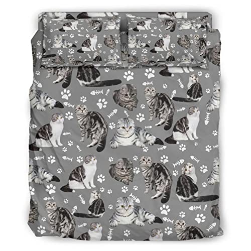  Thicken Four Piece Bed Set Scottish Fold Cat Microfiber Thicken Bed Sheet Set Four Piece Flat Sheet Wrinkle 4 Piece Bed Linens Soft Including 1 Bed Sheet 1 Duvet Cover And 2 Multicolor King