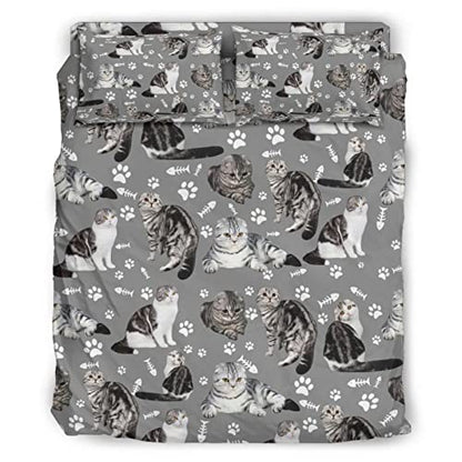  Thicken Four Piece Bed Set Scottish Fold Cat Microfiber Thicken Bed Sheet Set Four Piece Flat Sheet Wrinkle 4 Piece Bed Linens Soft Including 1 Bed Sheet 1 Duvet Cover And 2 Multicolor King
