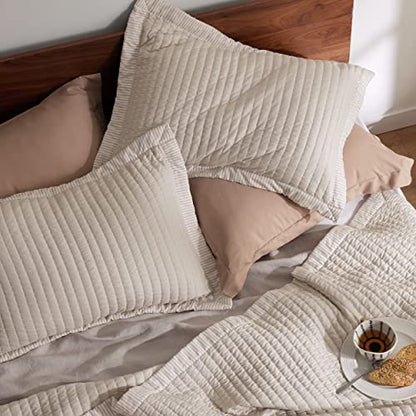  Bedsure Linen Quilt Queen Size - Lightweight Soft Quilt Bedding Set For All Seasons, Bedspreads & Coverlets, Corduroy Pattern Quilt Set, 3 Pieces With 2 Pillow Shams