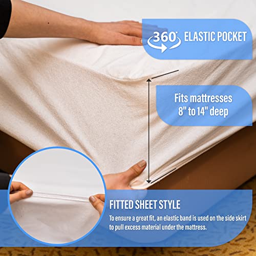  Waterproof Mattress Protector Queen Size With 2 Zippered Pillow Covers - Breathable, Hypoallergenic, Cotton Terry Mattress Cover For Safe, Noiseless, Non-Sweaty 8" To 14" Deep Mattress