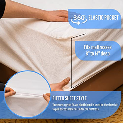  Waterproof Mattress Protector Queen Size With 2 Zippered Pillow Covers - Breathable, Hypoallergenic, Cotton Terry Mattress Cover For Safe, Noiseless, Non-Sweaty 8" To 14" Deep Mattress